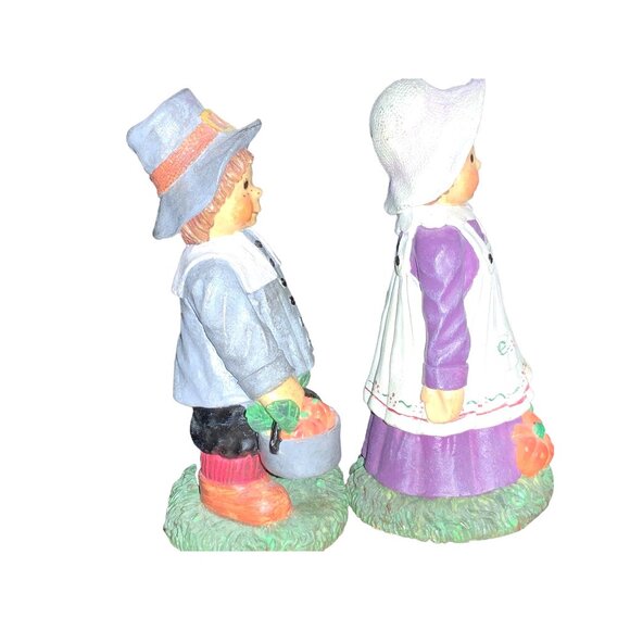 Thanksgiving Pilgrim Boy & Girl Figurine Set - Hand-Painted Resin Decor - Picture 5 of 9